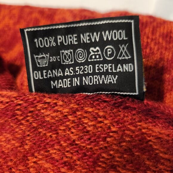 OLEANA $555 Large Norwegian Espeland Red Orange 100% Wool Heart Button Cardigan - Picture 7 of 9